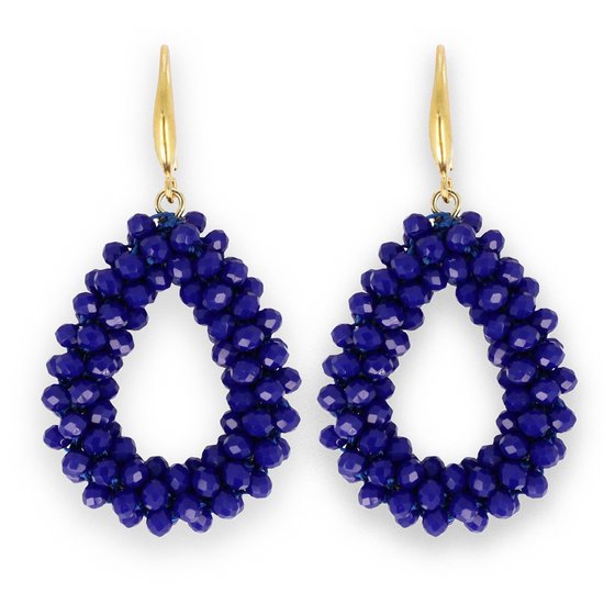 Lajetti - Boucles d'oreilles pendantes Blauw foncé Femme - Boucles d'oreilles en perles d'acier inoxydable - Perles de verre
