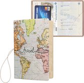 kwmobile Paspoorthouder - Hoesje voor paspoort en reisdocumenten - Flip cover - Met elastische band - Travel Wereldkaart design