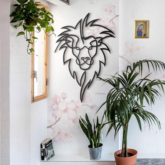 Hoagard - Décoration murale Animaux | Tête de Lions - Roi Lion | 45 x 66 centimètres | Noir | Métal | Style Afrique et Safari | Art mural unique
