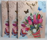 Geschenktassen - Tulpen en Vlinders - Cadeau Tassen - Voordeel Set 6 Stuks