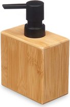 Berilo zeeppompje/dispenser Bamboo - lichtbruin/zwart - hout - 10 x 6 x 15 cm - 500 ml - badkamer/toilet/keuken