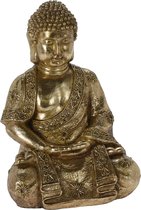 H&S collection Boeddha beeld Gold - kunststeen - antiek goud - 29 x 25 x 42 cm - home deco en tuin beelden