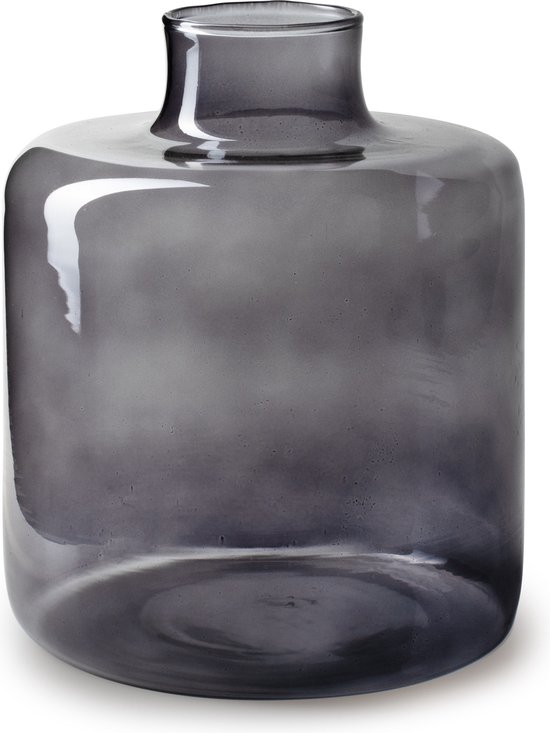 Jodeco Bloemenvaas Willem - transparant smoke glas - D19 x H23 cm - fles vorm vaas