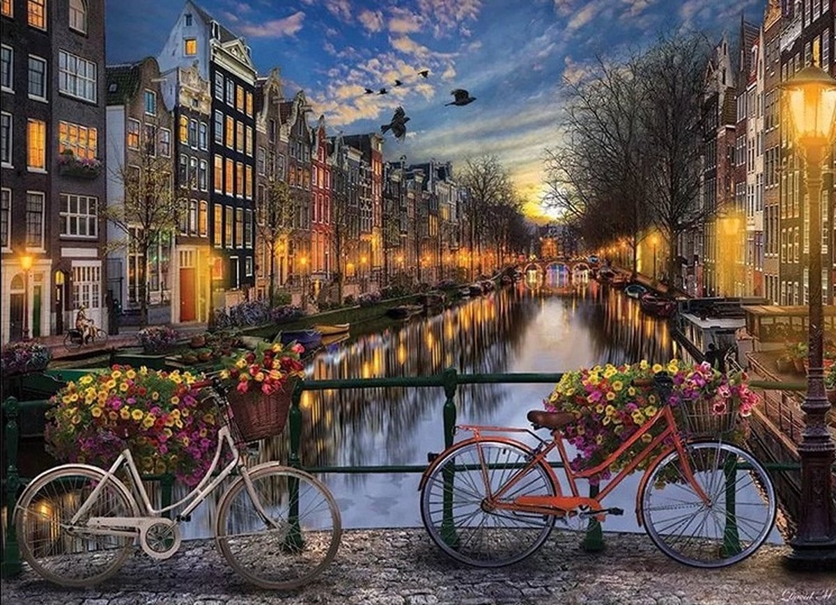 Diamond Painting Grachten van Amsterdam 60x40 cm Vierkante Steentjes Compleet Hobbypakket Volledig te beplakken