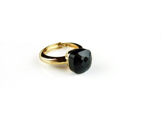 Ring in zilver geelgoud verguld model pomellato zwarte steen