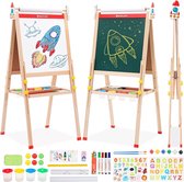 in 1 kinderezel, in hoogte verstelbaar kinderspeelbord van hout, opvouwbare dubbelzijdige kunstezel voor kinderen met krijtbord, whiteboard, papierrol, kinderbord voor 3-16 jaar