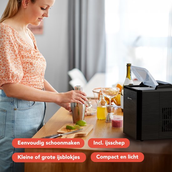 KitchenBrothers IJsblokjesmachine - 1L - Easy Clean + Zelfreinigingsfunctie - IJsblokjesmaker - 12kg/24 uur - Gunmetal RVS van KitchenBrothers — afbeelding 4