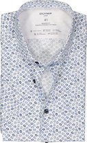 OLYMP 24/7 modern fit overhemd - korte mouw - dynamic flex - blauw met wit bloemen dessin - Strijkvriendelijk - Boordmaat: 46