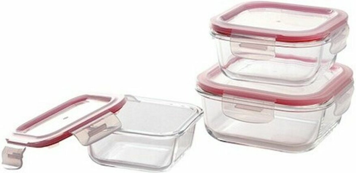 Set Lunchboxen Bergner Borosilicaatglas Rood (3 pcs)