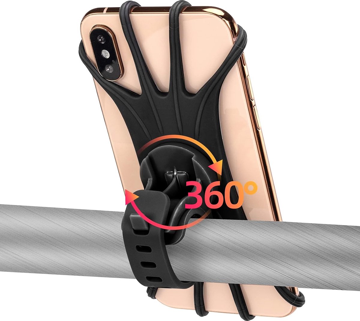 ROCKBROS Fiets Mobiele Telefoon Houder 360 Graden Draaibaar voor 4.0-6.8 inch Smartphone Gemaakt van Siliconen Motorfiets Mobiele Telefoon Houder Ebikes Houder voor Stuur Universeel Zwart