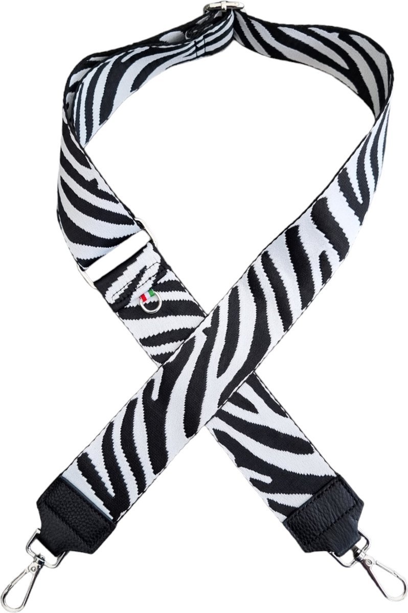 VIQRI - Tashengsels - Brede Schouderriem - Tassen riem - Bag strap - Zwart - Wit - Zebra - Verstelbaar - Zilver - 130 cm