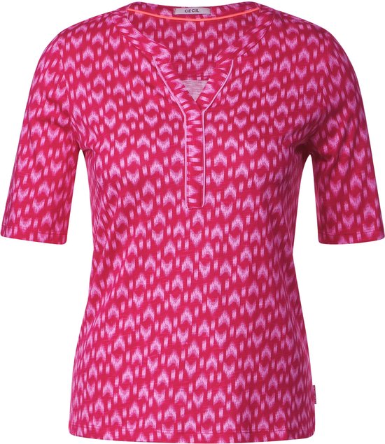 CECIL TOS Minimal Tunic with Splitneck Dames T-shirt - pink sorbet - Maat XL