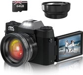 Digitale Vlog Camera – Voor Beginners – Groothoeklens & Macrolens – 4K – Beste Beeldkwaliteit – Compact Design – Zwart