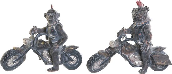 Decoratieve figuren Home ESPRIT Donker grijs Motorrijder 24 x 15 x 29 cm (2 Stuks)