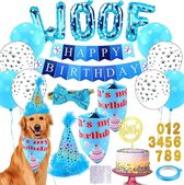 34-delige honden verjaardags set WOOF blauw met stippels - honnd - verjaardag - woof - huisdier - ballon - slinger - bandana