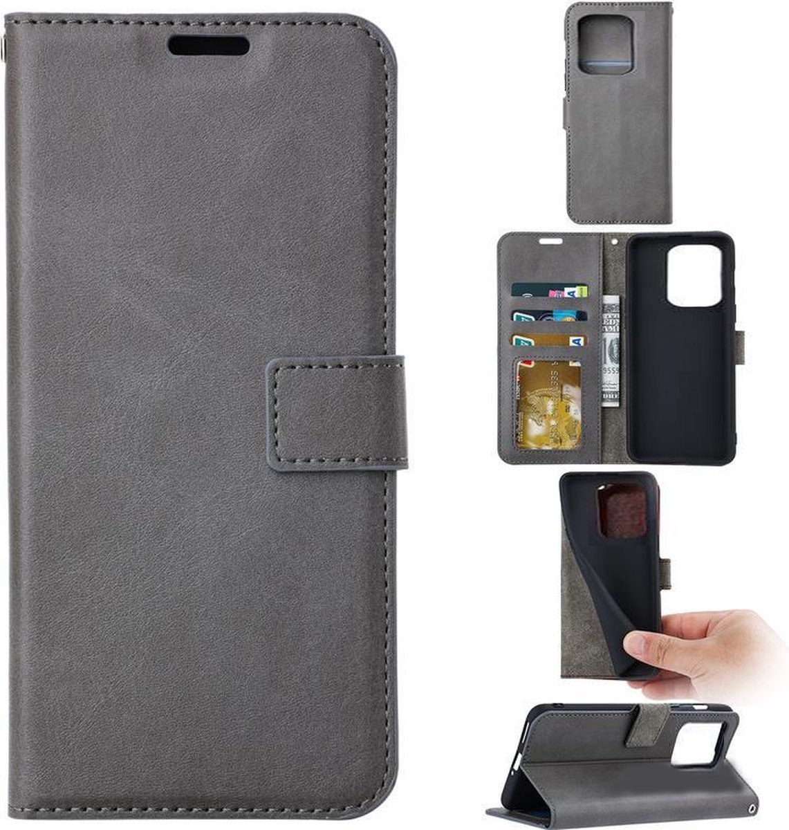 Bookcase Grijs Geschikt voor Apple iPhone 15 Pro - portemonnee hoesje - ZT Accessoires