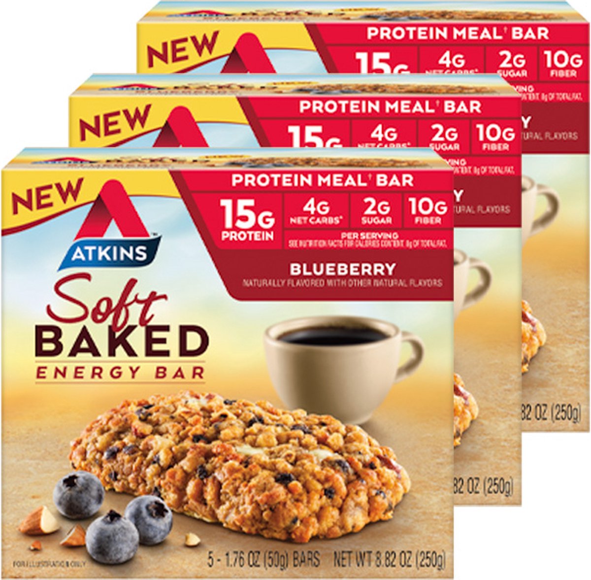 Goedkoopste Atkins | Soft Baked Energy Bar | Blueberry | Doos | 3 stuks | 3 x 50 gram