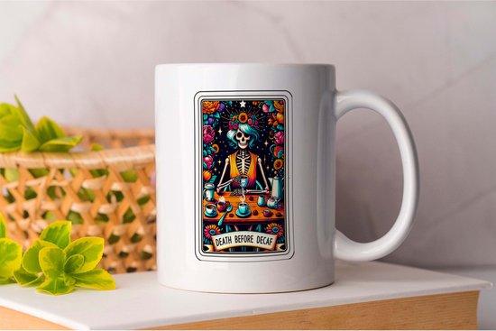 Mug Mort avant décaféiné - FunnyTarot - Tarot - TarotHumor - TarotJokes - FunnyTarot - LaughingwithTarot - Tarot Jokes - WittyTarot