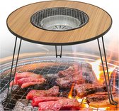 Bastix - Houtskoolgrill, grilltafel, klaptafel voor camping en tuin, rond, 60 x 60 cm, grillframe voor barbecue, binnen en buiten, houtskoolgrill met campingfunctie voor 5 personen