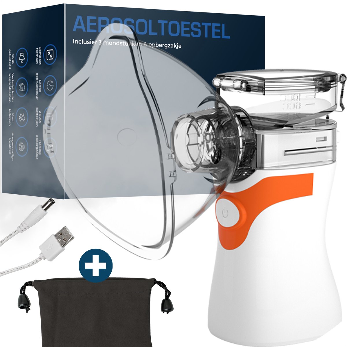 Aerosoltoestel – Inhalator – Voor kinderen – Baby – Volwassenen – Vernevelaar – Nebulizer – Stoom – 3 Mondstukken – Opbergzakje – 2024 Model