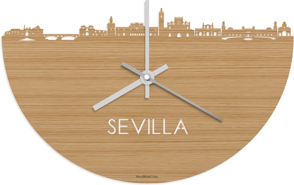 Skyline Klok Sevilla Bamboe hout - Ø 40 cm - Stil uurwerk - Wanddecoratie - Meer steden beschikbaar - Woonkamer idee - Woondecoratie - City Art - Steden kunst - Cadeau voor hem - Cadeau voor haar - Jubileum - Trouwerij - Housewarming - WoodWideCities