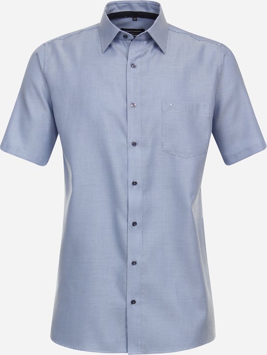 CASA MODA comfort fit overhemd - korte mouw - dobby - blauw - Strijkvrij - Boordmaat: 49