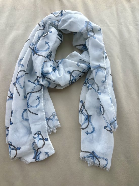 Emilie scarves - sjaal - voorjaar zomer - wit - ankerprint blauw - marine look