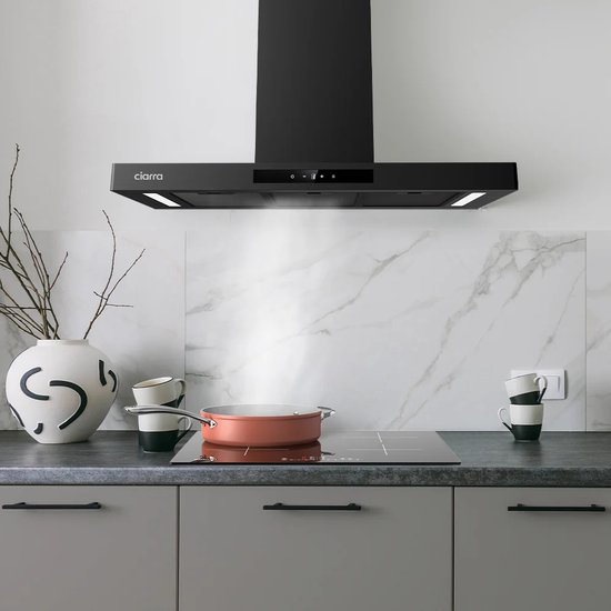 FIREGAS Afzuigkap 60 cm, wandafzuigkap 335 m³/h, touchbediening, LED-verlichting, geschikt voor afvoer en recirculatie, 3 standen, energieklasse A, roestvrij staal