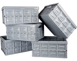 Vouwkratten 45 Liter set van 5 Opvouwbare - 52x38.5x25.5cm | Inkalpbare met Handgreepen | Gemaakt van Gehard Plastic - Blauw | Klapkratten