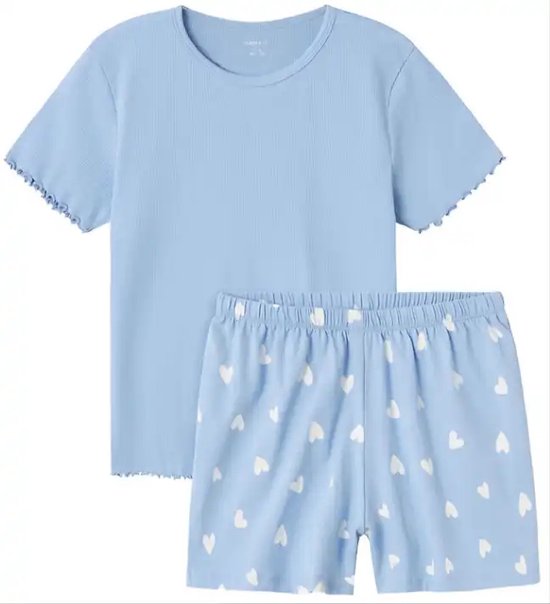 Name it meisjes pyjama set - hartjesprint - blauw - 140.