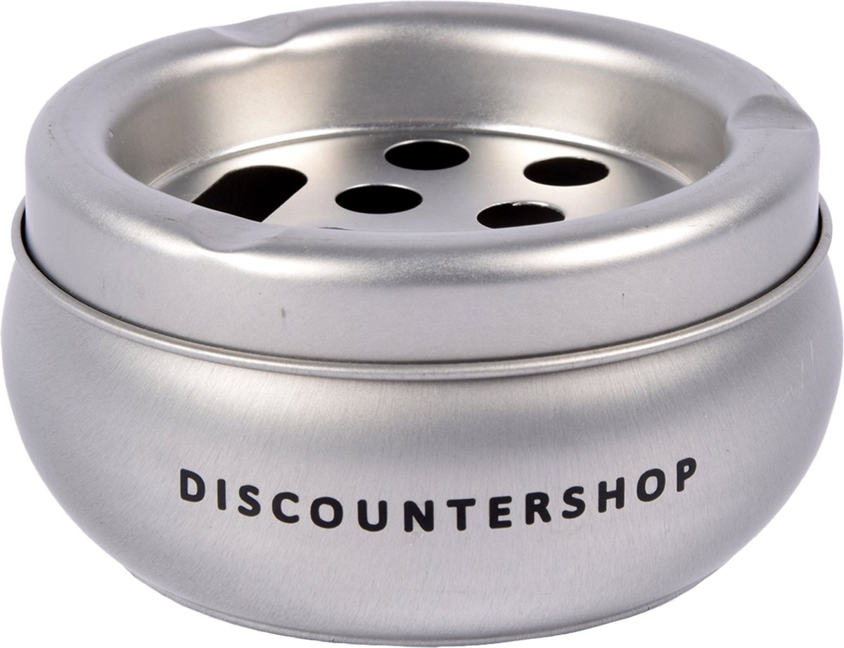 Goedkoopste Discountershop Stijlvolle Aluminium Terrasasbak voor Buiten - Zilveren Metaal - Perforatie Deksel - Handige Tafelaccessoire - 10cm Diameter