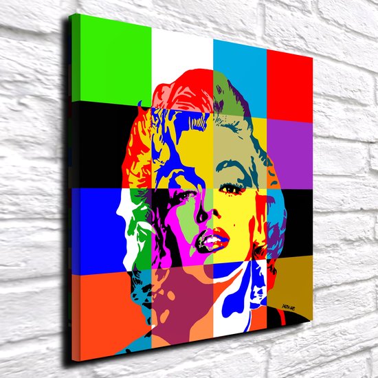 Pop Art Marilyn Monroe - Canvas Print - op dennenhouten kader - 60 x 60 x 2 cm - Wanddecoratie