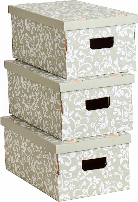 Hondje Decoratieve Kartonnen Opbergdoos met Handgrepen - Multi-Colour - 51 x 29 x 20 cm - Bloemen Set