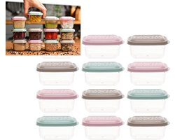 Voorraadpot set 12 stuks, 300 ml, pastel, met deksel, stapelbaar, voorraadbakken, opbergdozen, lunchbox, keukengadgets, maaltijdbereiding, diepvriesdozen