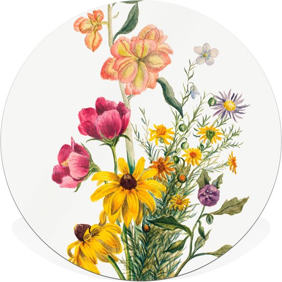 Muurcirkel / wandcirkel voor binnen | 30cm dibond (aluminium) | Group of flowers | Mary Vaux Walcott | Incl. ophangset voor bevestiging aan de muur