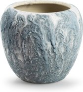 Jodeco Plantenpot/bloempot Marble - wit/ijsblauw - keramiek - D16 x H14 cm - hotel chique