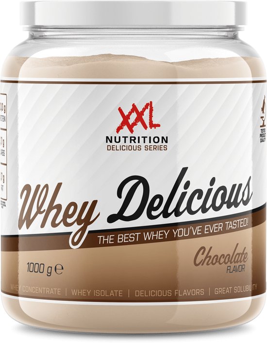 XXL Nutrition - Whey Delicious - Chocolade - Wei Eiwitpoeder met BCAA & Glutamine, Proteïne poeder, Eiwit shake, Whey Protein - 1000 gram