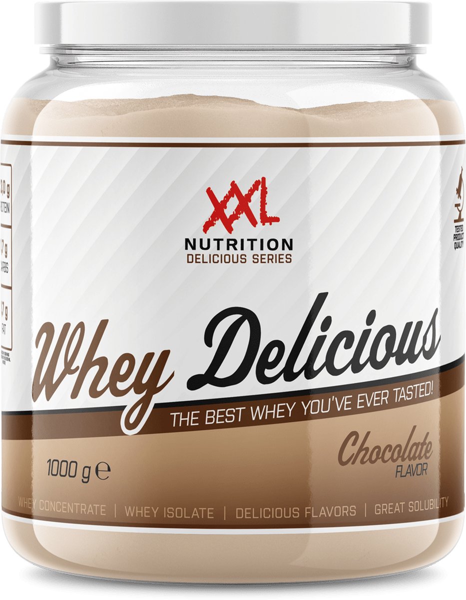 Goedkoopste XXL Nutrition - Whey Delicious - 80 Eiwit - Chocolade - Wei Eiwitpoeder met BCAA & Glutamine, Proteine Poeder, Eiwit shake, Whey Protein - Diverse Smaken - 1000 gram (33 shakes