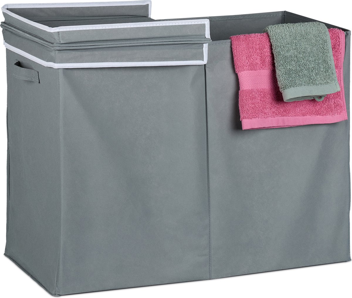 Relaxdays wasmand met deksel - 100 liter - opvouwbare wasbox - stof - badkamer - draagbaar
