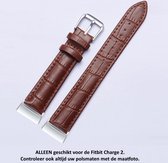 Bruin kunstlederen bandje geschikt voor Fitbit Charge 2 – Maat: zie maatfoto - Krokodillenleer textuur - gespsluiting – Brown PU leather smartwatch strap - Leer - Leder - Leren Horlogebandje