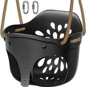 Luxiba - Babyschommel outdoor accessoires, hoge rugleuning, volledige emmerschommelstoelen met verstelbaar touw en 4 karabijnhaken, schattig olifantendesign - zwart