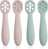 Ensemble de cuillères pour bébé (4 pièces) | Cuillères à soupe en silicone sans BPA, cuillère d'alimentation, ustensiles d'auto-alimentation, souples et flexibles | enfants tout-petits 6 mois + (bleu/gris)