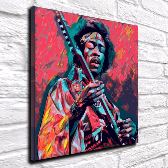 Jimi Hendrix Art - Canvas Print - op dennenhouten kader - 60 x 60 x 2 cm - Wanddecoratie