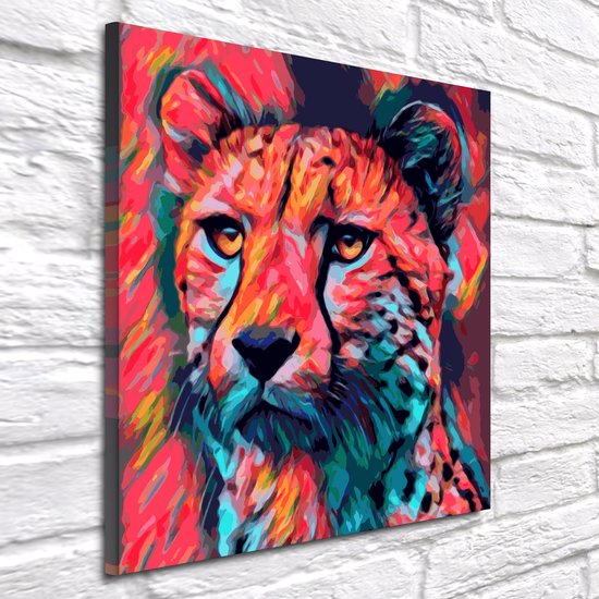 Cheetah Art - Canvas Print - op dennenhouten kader - 60 x 60 x 2 cm - Wanddecoratie