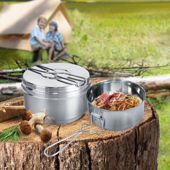 Camping Kookgerei Kit Edelstaal 1,5 l, 900 ml 3 delig - Outdoor Servies Set - Wandelen - Scouting - Militaire Kookset van M ultra light. — afbeelding 3
