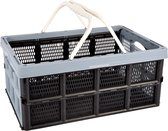 – Handige Vouwkrat met Hengsel 40 Liter - Opvouwbare Opslagbox voor Kamperen & Boodschappen - Blauw/Zwart - Duurzaam Plastic - 50x34x24 cm