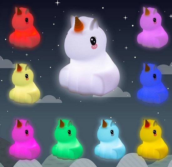 Nachtlamp Unicorn- Kinderkamer nachtlamp- afstandsbediening- verschillende kleuren- eenhoorn-cadeau — afbeelding 2