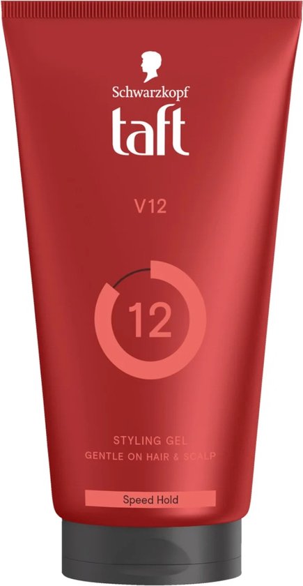 Rode tube met Schwarzkopf taft V12 styling gel. "12" in een cirkel, "Speed Hold".