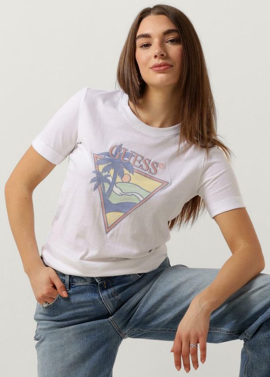 Guess Ss Rn Beach Triangle Tee Tops & T-shirts Dames - Shirt - Wit - Maat L
