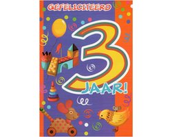 Verjaardagskaart 3 Jaar - Wenskaart Verjaardag - Kaart 3 Jaar